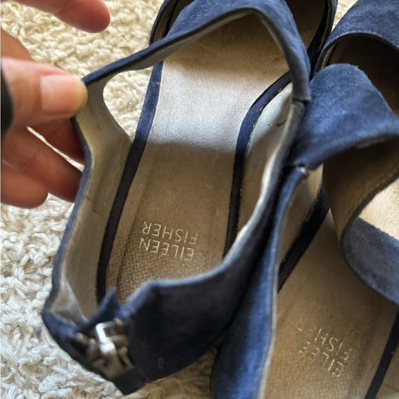 Eileen Fisher Marlow Wedge Mary Janes Loafers Size 7.5 Blue Suede Zipper - Picture 11 of 13